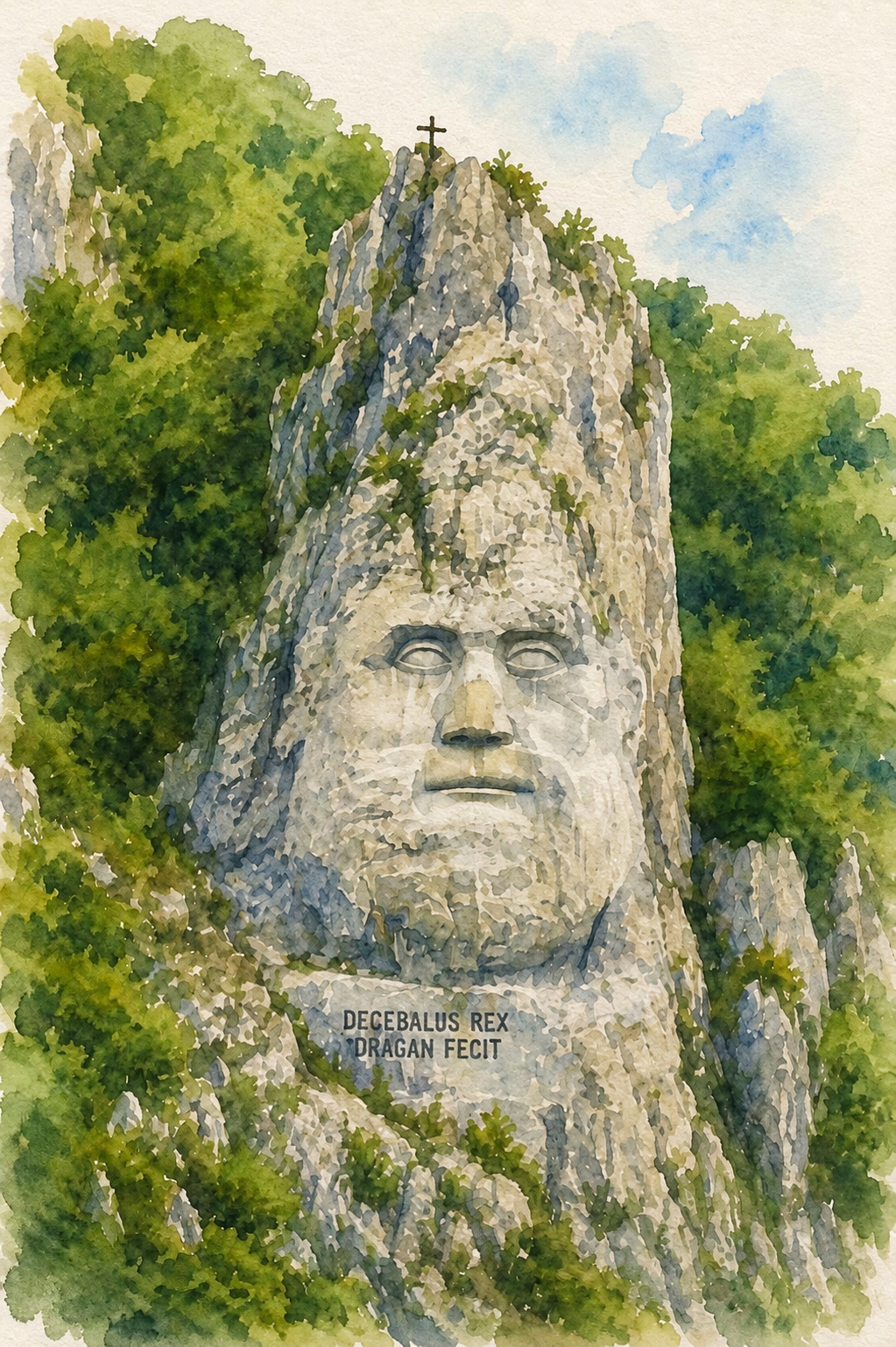 Chipul lui Decebal sculptat în stâncă, pe malul Dunării